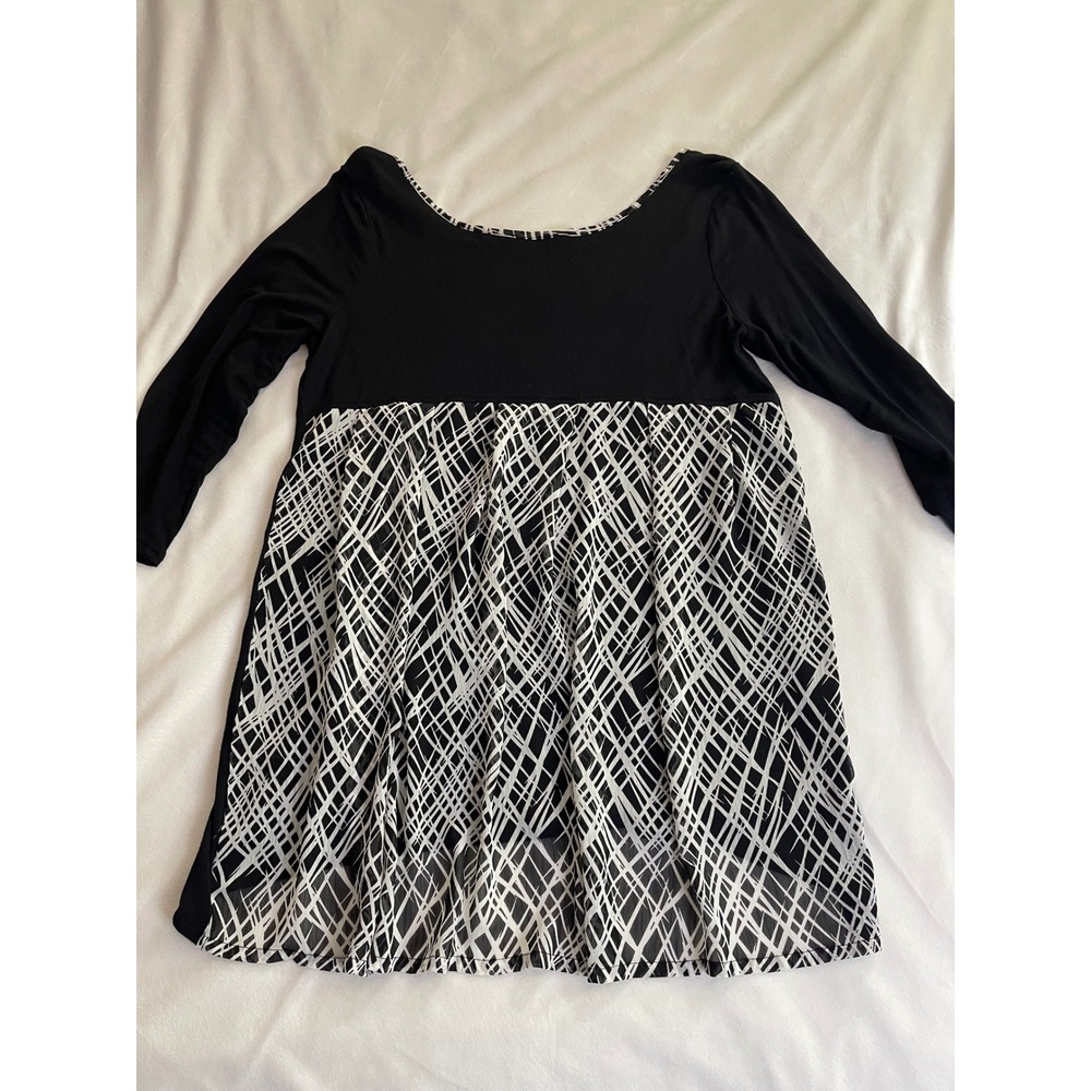 Wados Womens Black Mixed Media Geometric Print Tunic Top 3/4 Sleeve Small - Picture 4 of 9